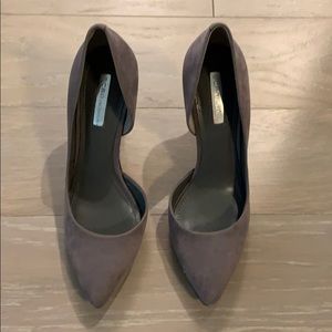 BCBG gray suede heels